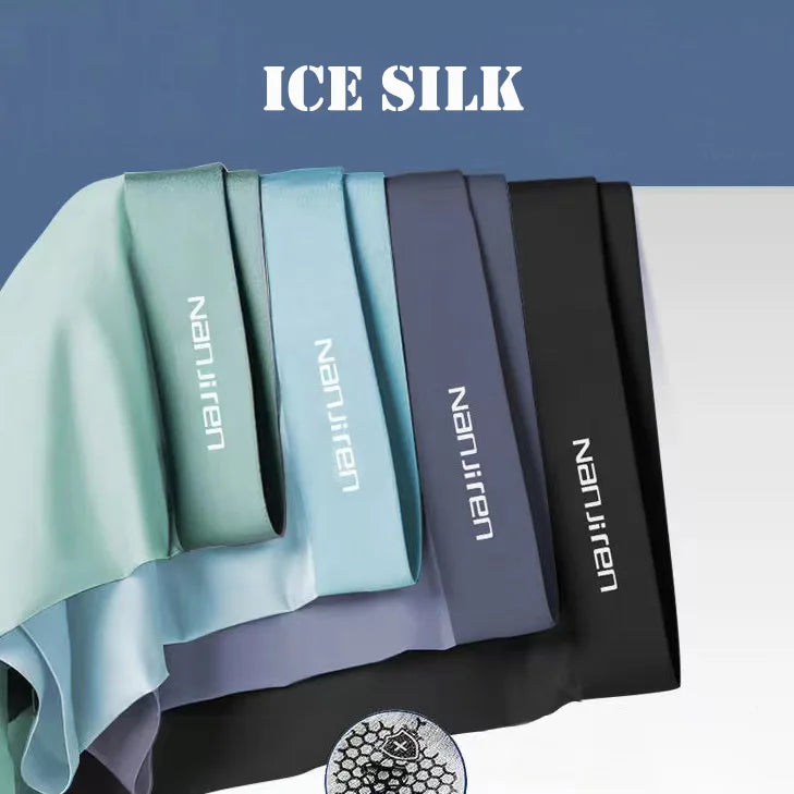 4pcs Boxer Shorts Men's Ice Silk Underwear Male Underpants Breathable Sexy Thin Panties U Convex Lingerie Wholesale Lots L-6XL