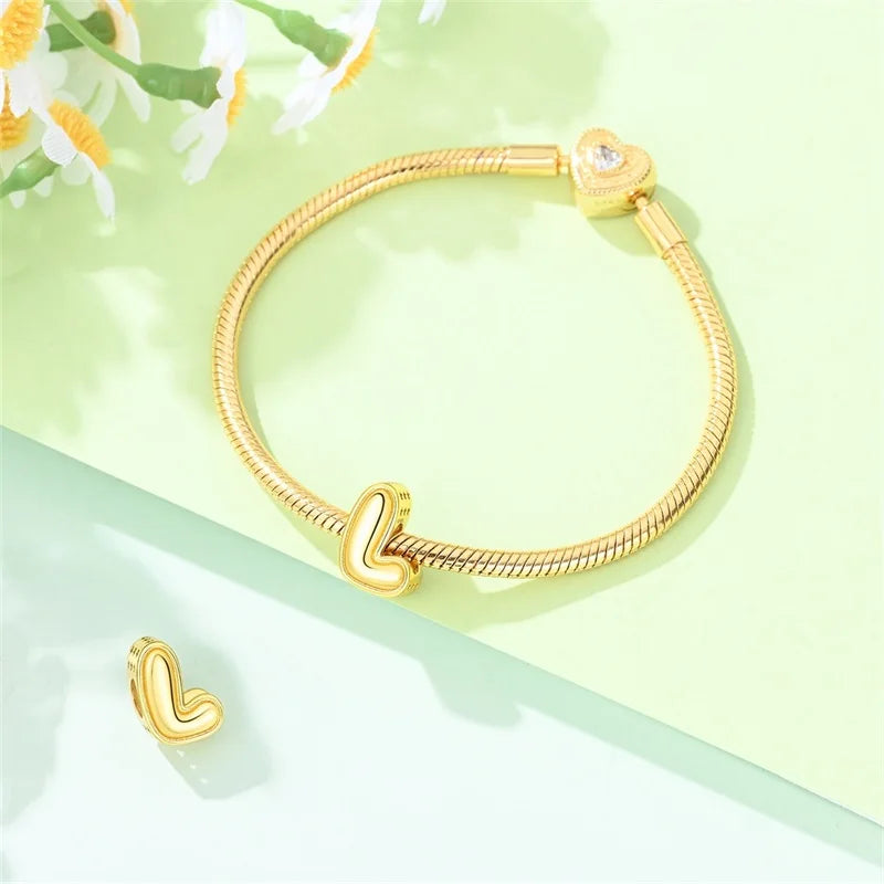 New Hot Sales 925 Sterling Silver 26 Golden Letters Charms Bead Fit Original Bracelet DIY Women Birthday Jewelry Gifts