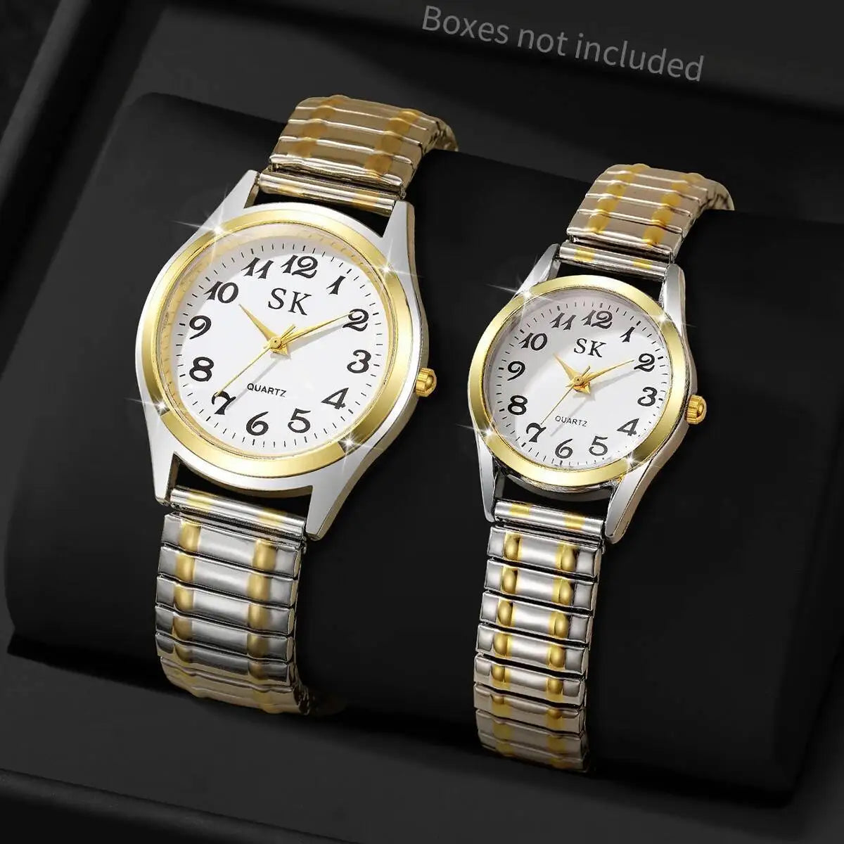 2PCS/Set Fashion Couple Watches Luxury Elastic Strap Women Watches Men Quartz Wristwatches (Without Box）