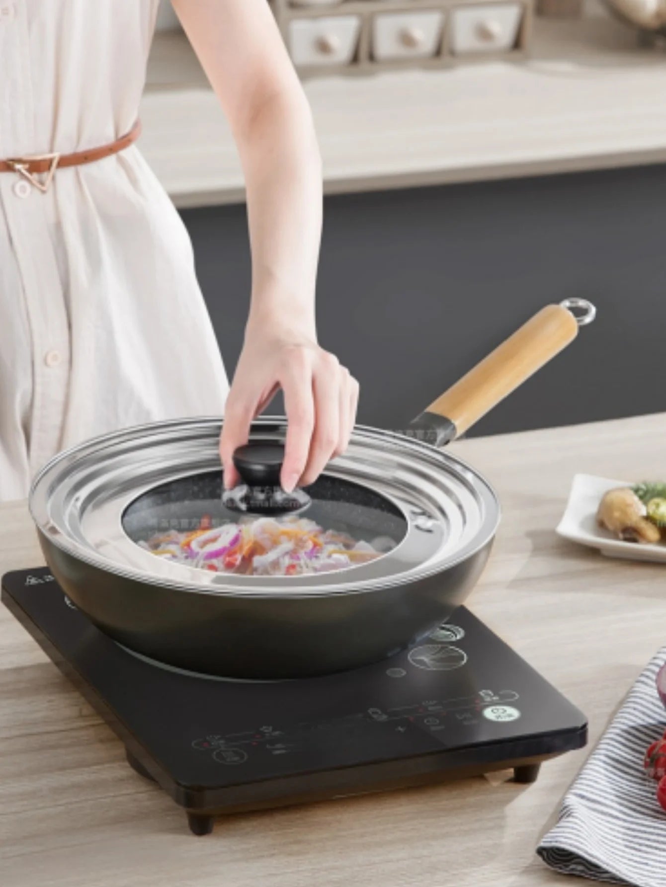 Stainless Steel Universal Lid For Pot And Pan Skillet Lid Pot Cover Fit 8.66-11.Inch Cookware Frying Pan Cover Pan Lid With Knob