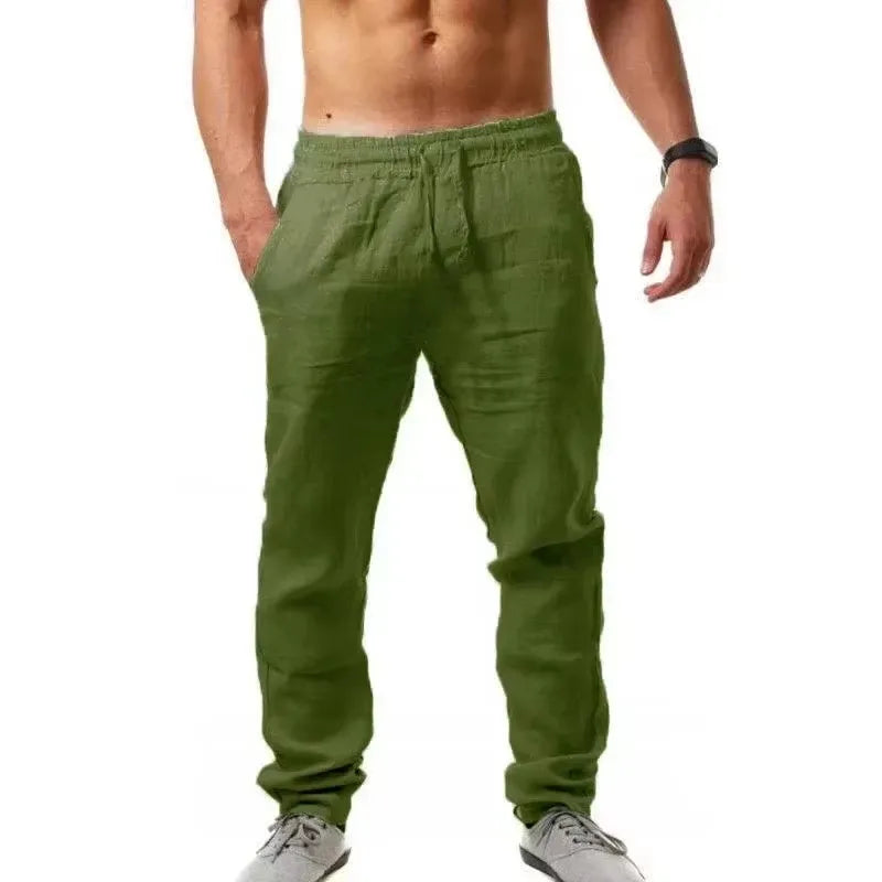 2025 Spring/Summer New Men's Cotton and Hemp Pants Fashionable and Casual Solid Color Breathable Loose Plus Wide Leg Pants M-4XL
