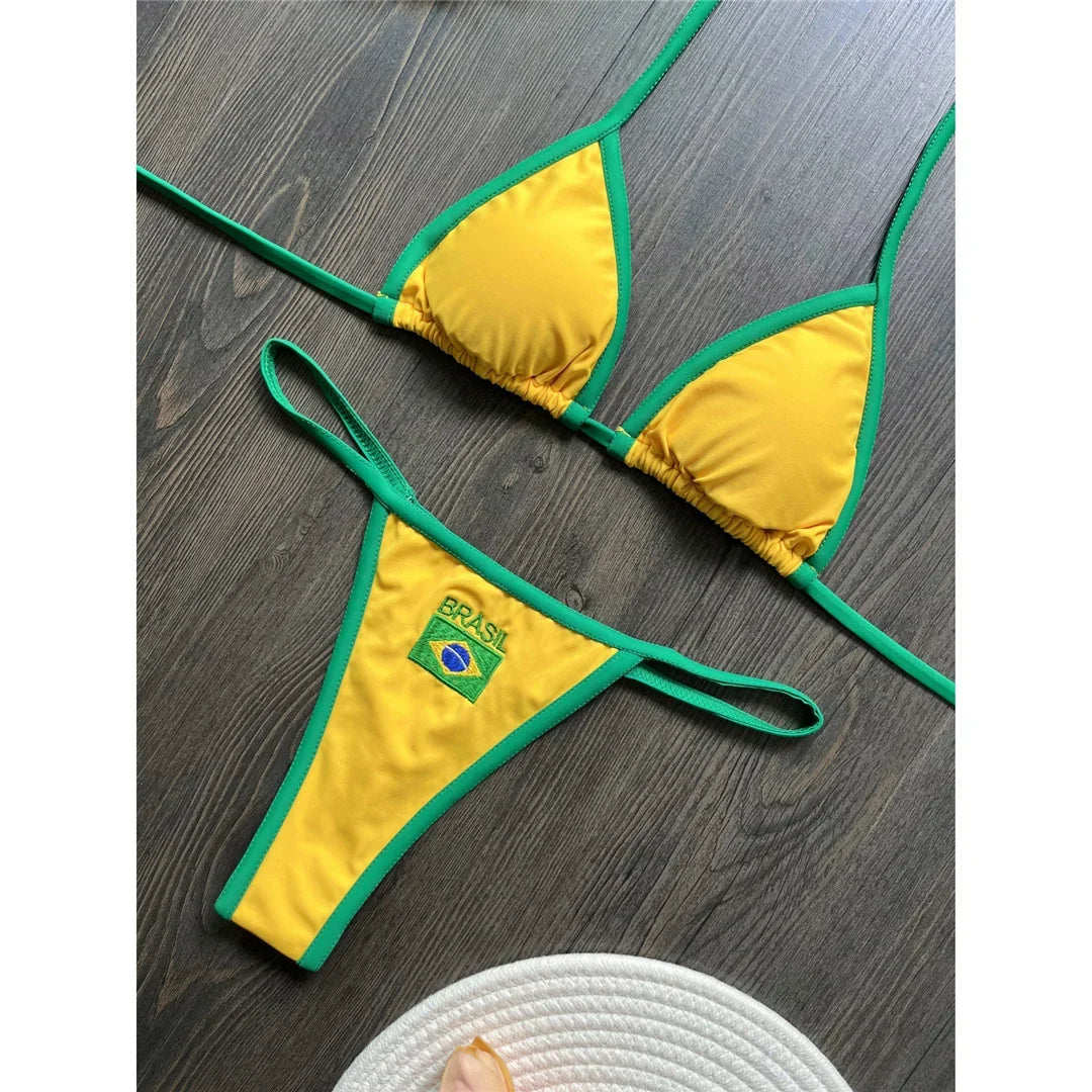 2027 Fashion Brazilian Flag Women Two Piece Bikini Set G String Thong Swimwear Sexy Beach Pool Vacation Swimsuit for Female