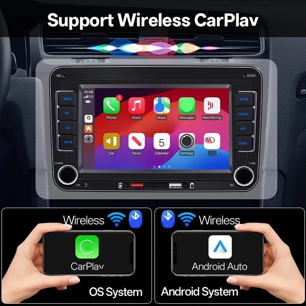 Car Stereo Receiver for VW Seat Skoda Passat Golf, Capacitive Touchscreen, Wireless Carplay And Android Auto, Radio Player