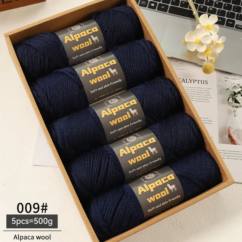 500g Alpaca Wool 245 Chunky Knitting Yarn Multi-Color Autumn and Winter Fashionable Gift for Men and Women DIY Knitting Material Kit for Warm Sweaters, Coats, Scarves, Hats, Gloves, Leg Warmers, Knee Pads Yarn Balls 5Pcs/Pack