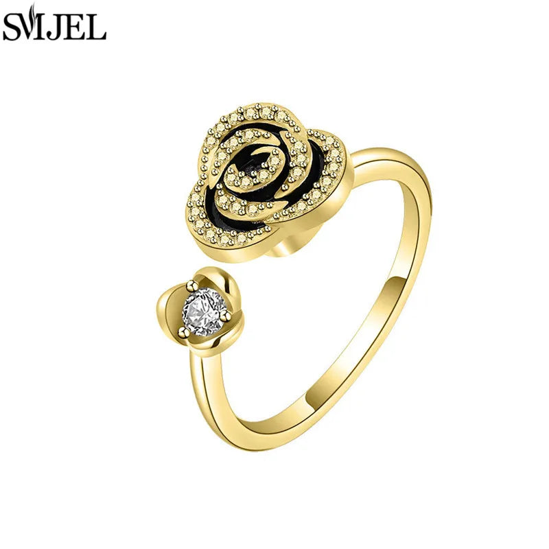 Ethnic Fashion Daisy Flower Anxiety Ring Adjustable Women Girls Worry Stress Relief Jewelry Spinning Fidget Rings Party Gifts