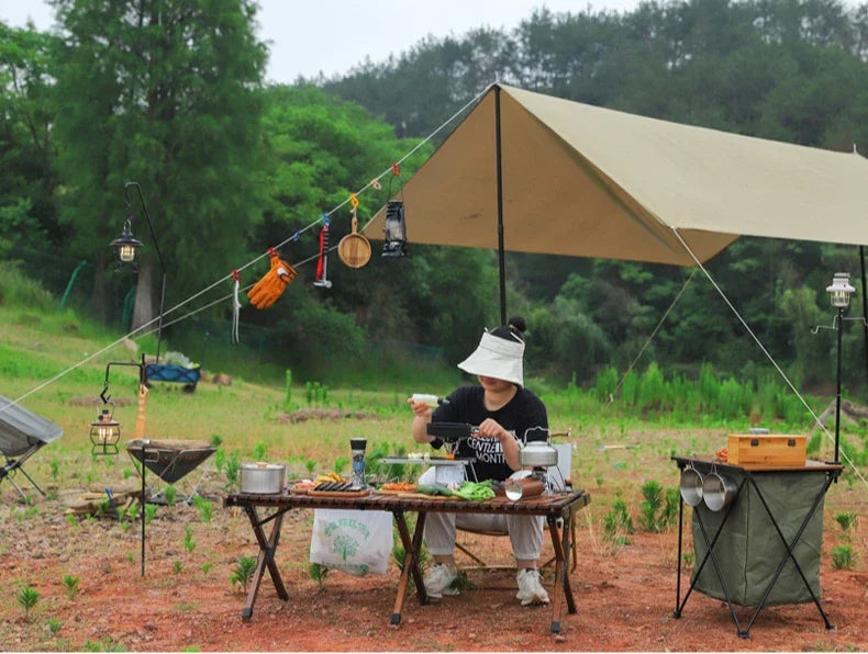 Outdoor Furnace Head Folding Table Camping Accessories Stainless Steel Portable Tea Table Multi Purpose Splicing Barbecue Table