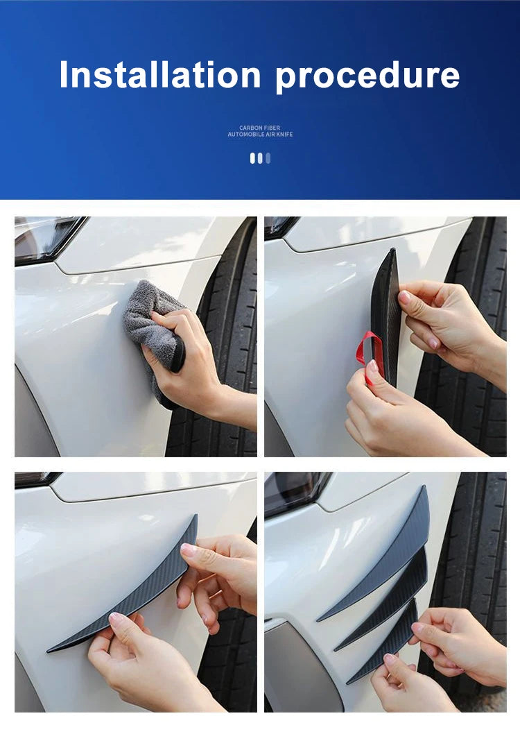 6pc Universal Car Modification Wind Knife Carbon Fiber Pattern Bumper Diffuser Splitter Fins Body Spoiler Canards Exterior Parts