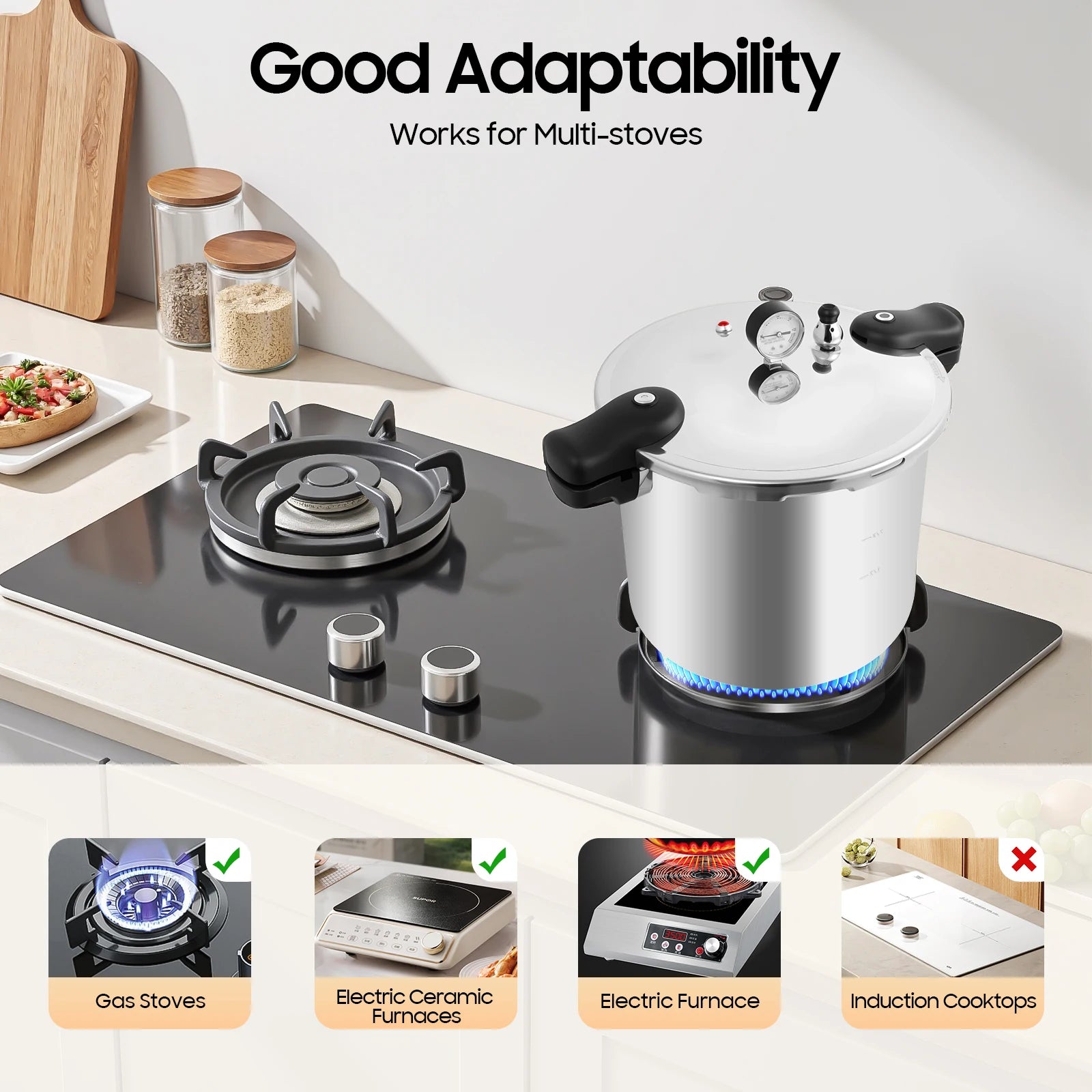 22L Thickened Explosion-Proof Pressure Cooker with Pressure Gauge and Safety Valve for Gas Stoves, Electric Ceramic Stoves