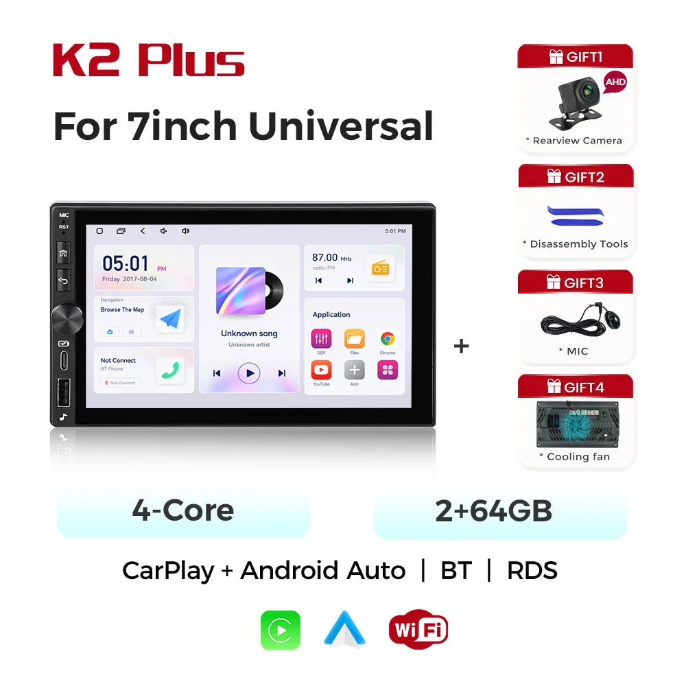 Universal 2DIN 7 Inch Car Multimedia Video Player CarPlay Android Auto Touch Screen FM Autoradio USB Knob Radio Stereo Head Unit
