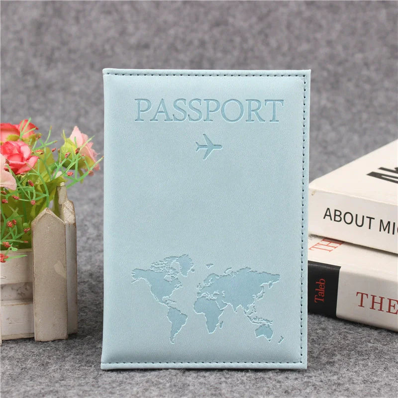 PU Leather Passport Cover For Men & Women World Map Travel Passport Case Organizer - Protective Card Holder ID Document Covers