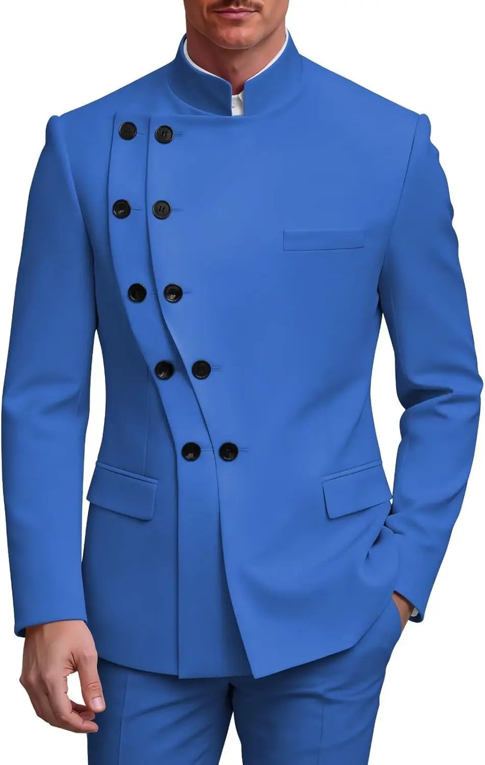 2 Piece Slim Fit Mens Suit Chinese  Suits Stand Collar Tuxedo for Men Wedding Prom Blazer Pant Set