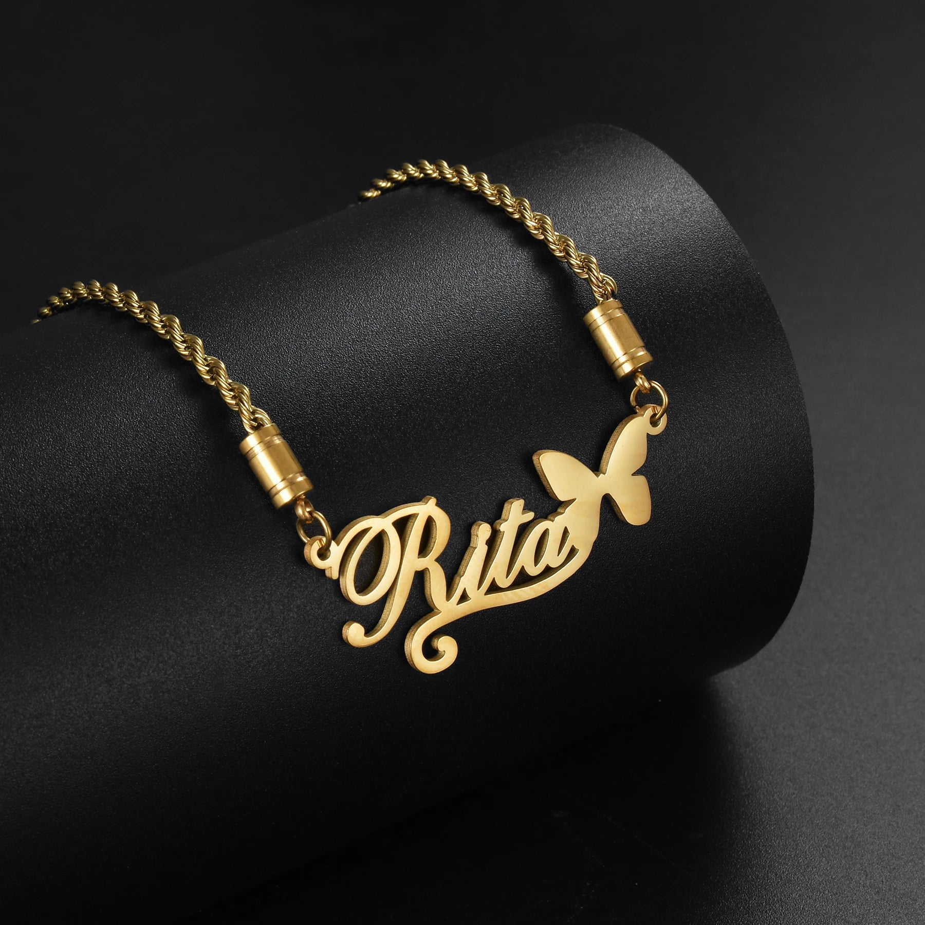 Atoztide Personalized Custom Name Necklaces for Women Stainless Steel Wave Chain Collares Pendant Mother Kids Jewelry Gift