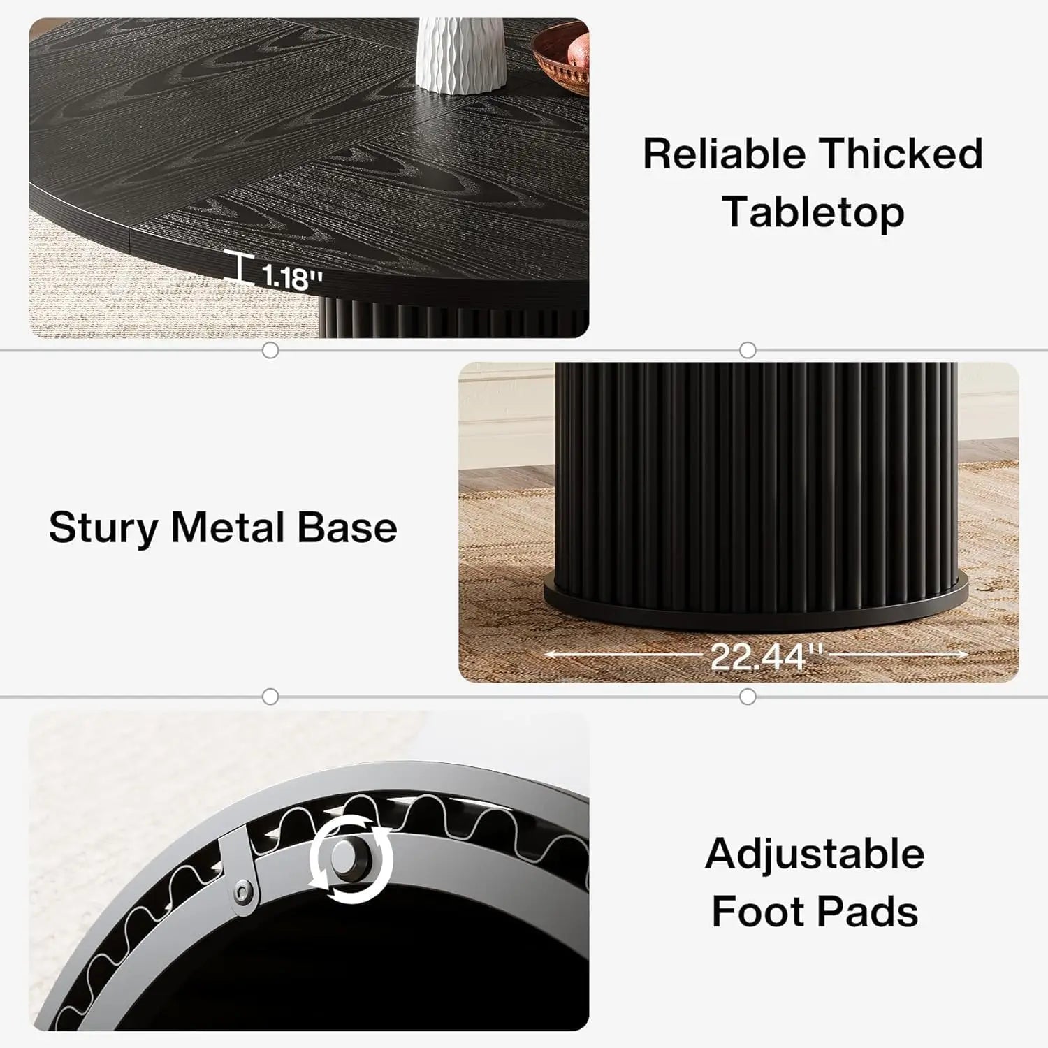 Round Dining Table,Black Dining Table for 4 People, Dining Room Table with Sturdy Metal Frame, Modern Dining Room Furniture
