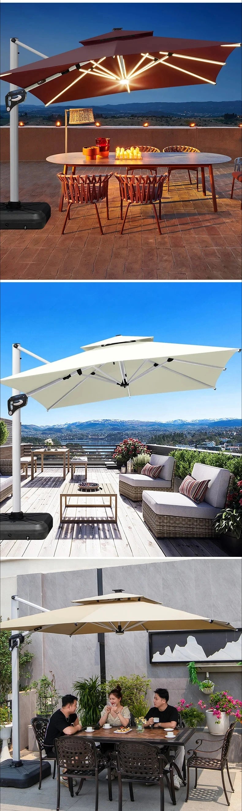 Outdoor Courtyard Umbrella, Sunshade Umbrella, Square Roman Umbrella, Large, with Base,360°Rotation Parasols Customized,3*3
