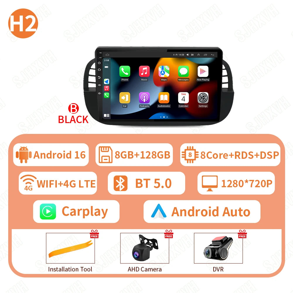Car DVD Android 16 Radio Stereo For Fiat 500 2007-2015 Auto Multimedia Player GPS Navigation Head Unit High-Performance WIFI