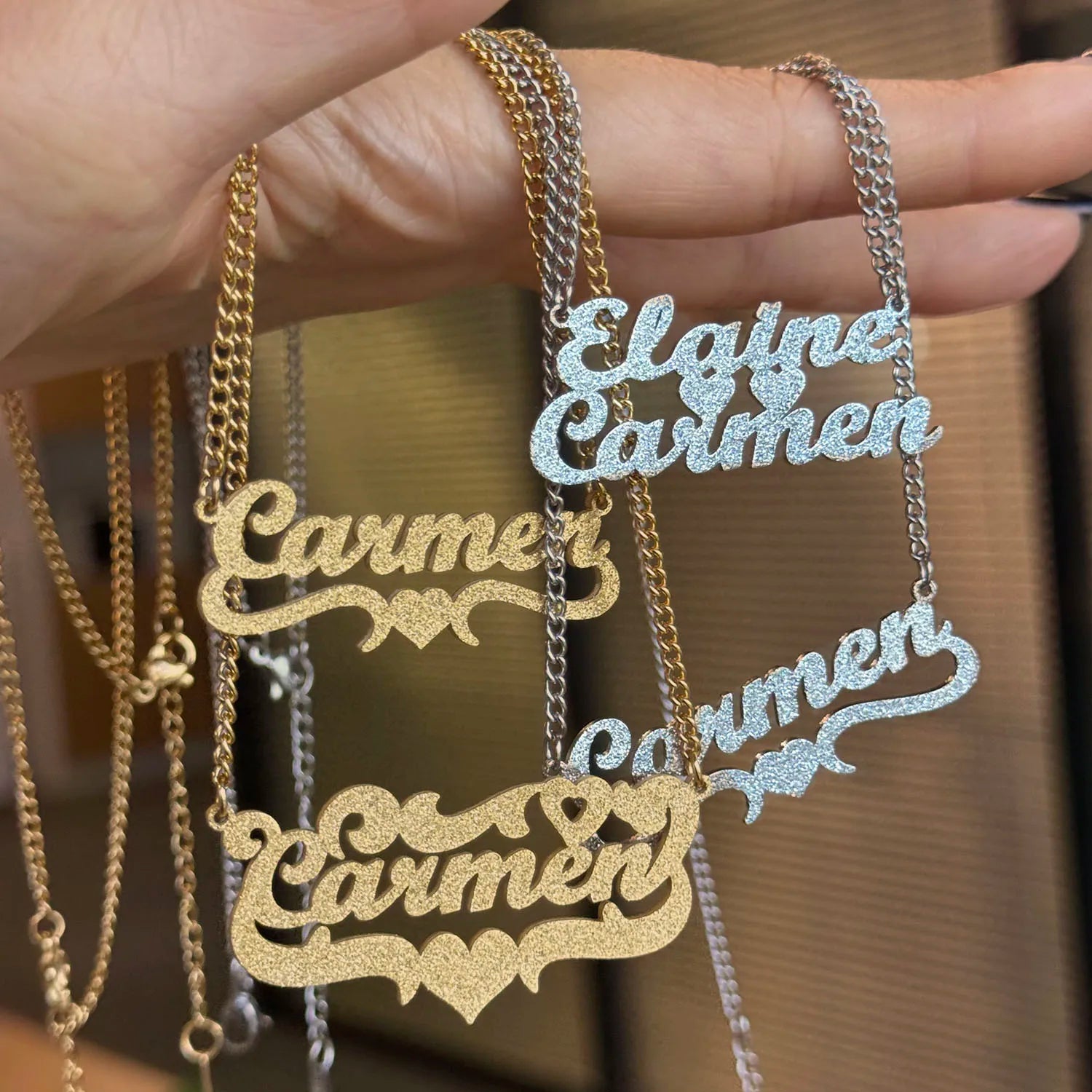 My Shape Custom Name Sparkling Necklaces Stainless Steel Customized Bling Frosted Pendants Personalized Name Chain Jewelry Gifts