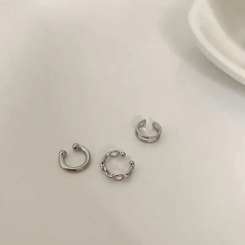 3Pcs/Set Clips Earring for Women Unisex Minimalist Fashion Cartilage Hoop Earrings Sets Ear Cuff Piercing Clip on Earring