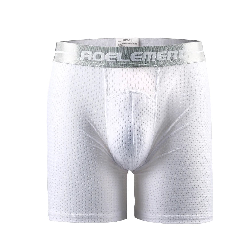 Men's Extra Long Sports Underwear Boxer Running Anti-Wear Legs Large Size Ice Silk Loose 100kg Fat Guy Four Corners