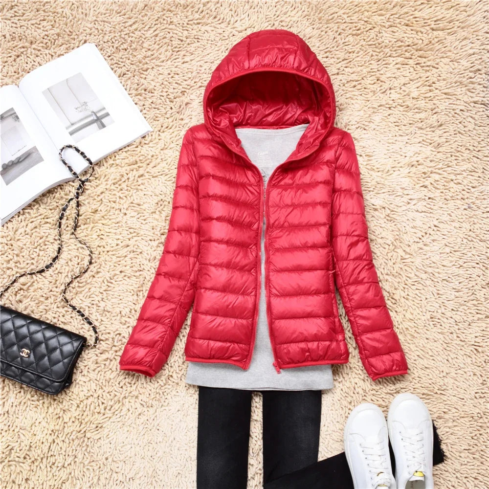 Women Puffer Jacket 2024 New Spring Autumn Female Ultra Light Weight Packable Hooded Down Coats Winter Inner Dock Down Coat