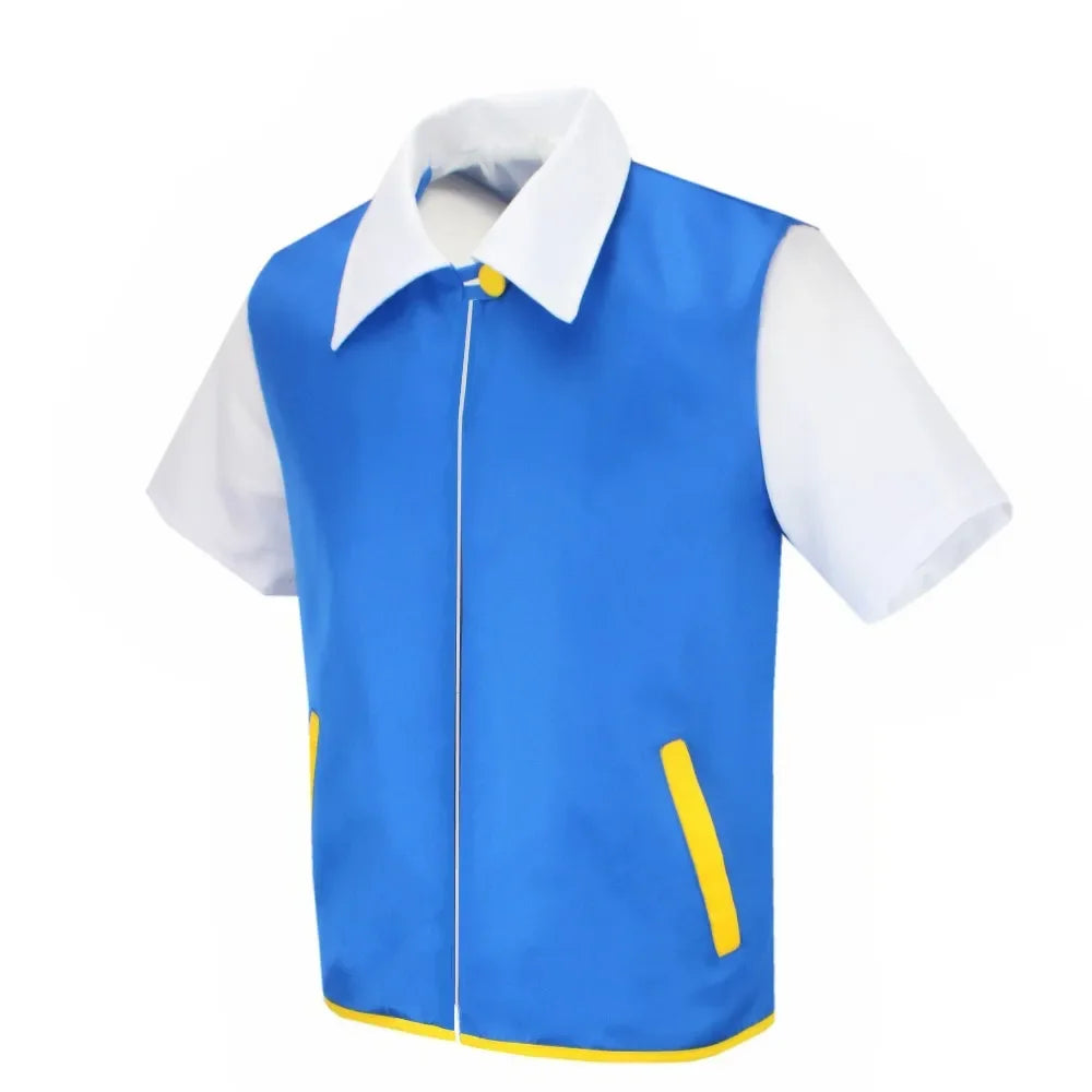 Men Anime Trainer Cosplay Costume Boys Ash Ketchum Adult for Girls Halloween Women Disfraz Party Blue Jacket Cap and Gloves Sets