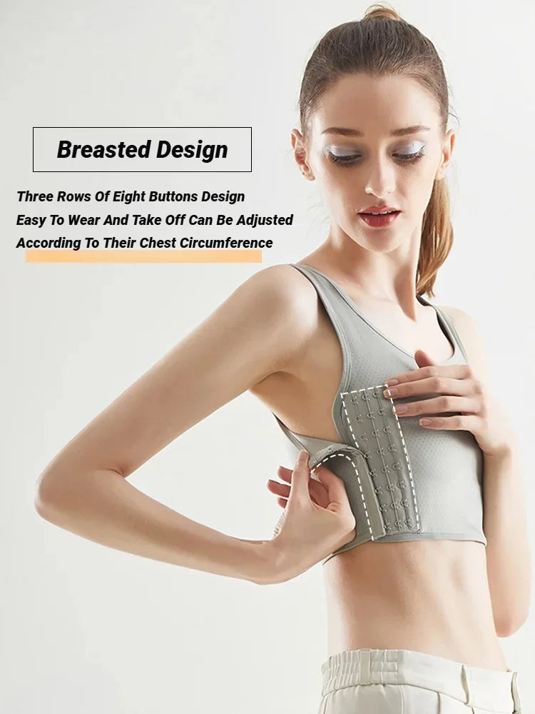 Women Breathable Chest Breast Binder Side Buckle Short Vest Tops Underwear Tank Wireless Wrap Bandages Flat Seamless