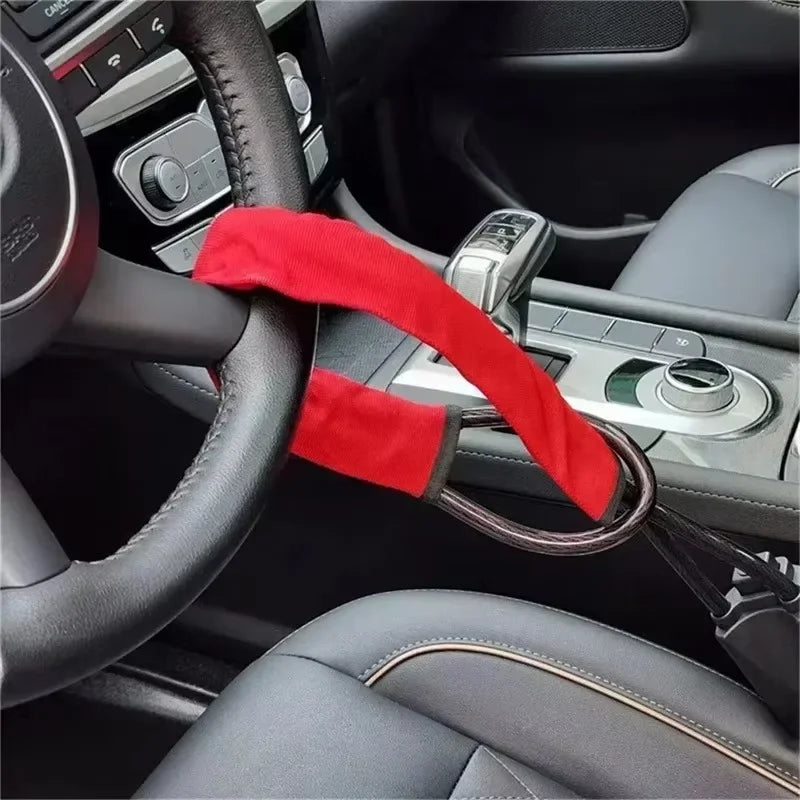 Car Steering Wheel Lock Reinforced Cable Lock in Red Blue Yellow Black Four Colors Automotive Security Deterrent