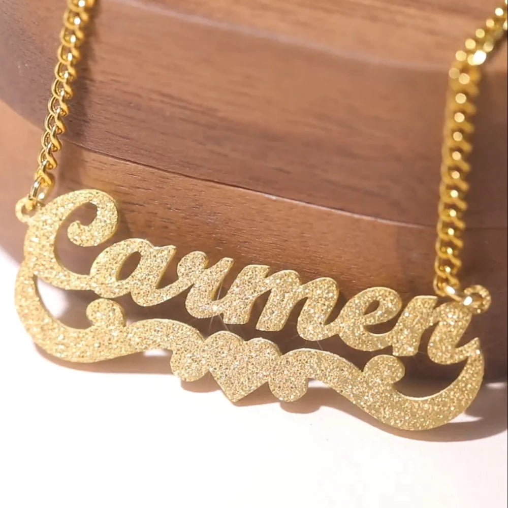My Shape Custom Name Sparkling Necklaces Stainless Steel Customized Bling Frosted Pendants Personalized Name Chain Jewelry Gifts