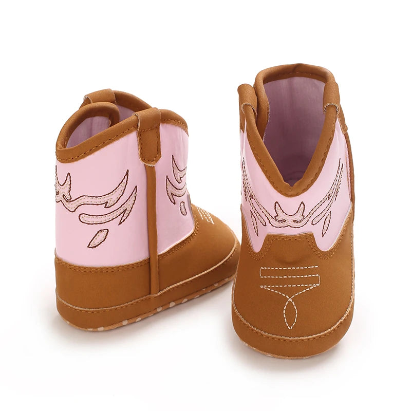 Western Cowboy Princess Baby Boots 0-18M Infant Pre-Walker Shoes Soft Sole Embroidered Footwear for Newborn Girls
