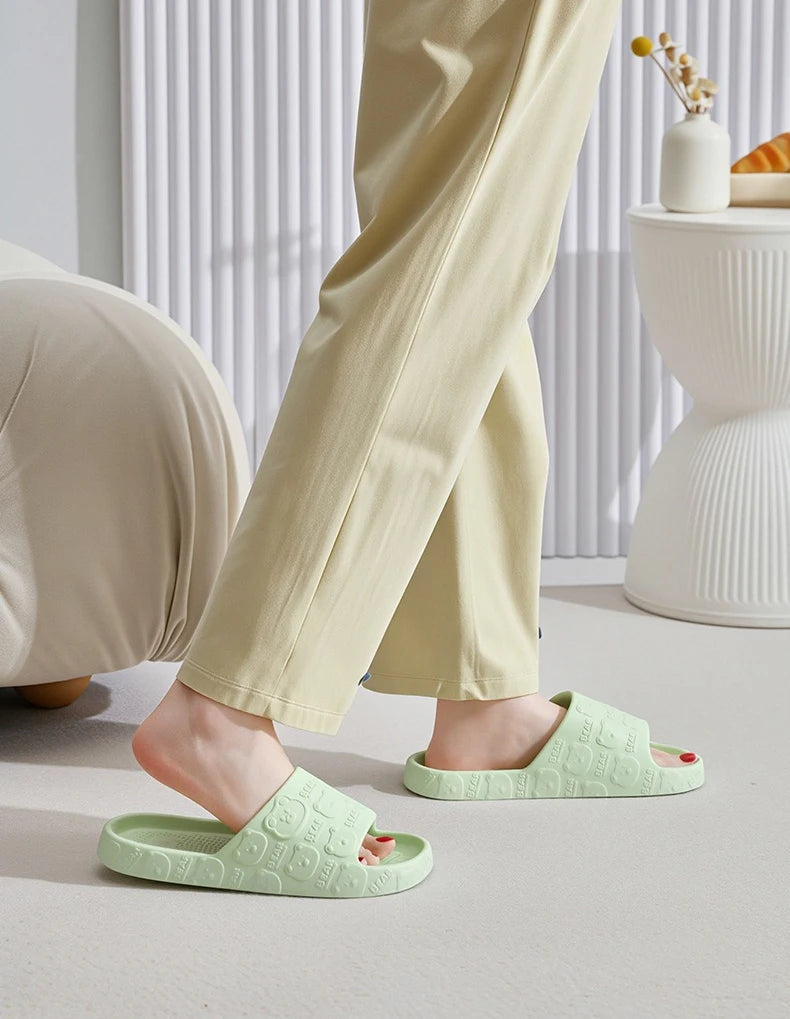 Couple Printting Cute Bear Women Slippers Summer Indoor Soft Cartoon Sandals Bathroom Anti-slip Outdoor Comfy Men Leisure Shoes
