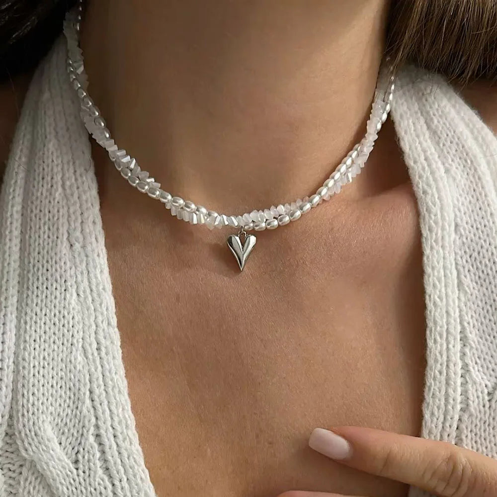 Fashion Tassel Chain Pendant Necklace For Women Boho Transparent Crystal & Imitation Pearl Chain Jewelry Valentine's Gift N0538
