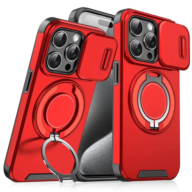 360°Rotating Hidden Metal Car Holder Ring Push Window Protection Lens Shockproof Phone Case For IPhone 16 Pro Max 16 Plus Cover