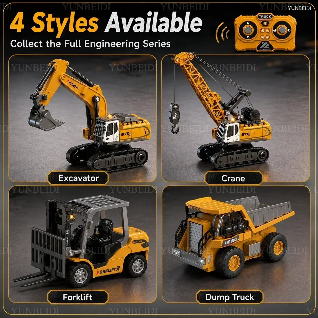 1:64 RC Mini Alloy Car Forklift with Trailer Excavator Desktop Game 2.4G Remote Control Engineering Lift Truck Child's Toy Gifts