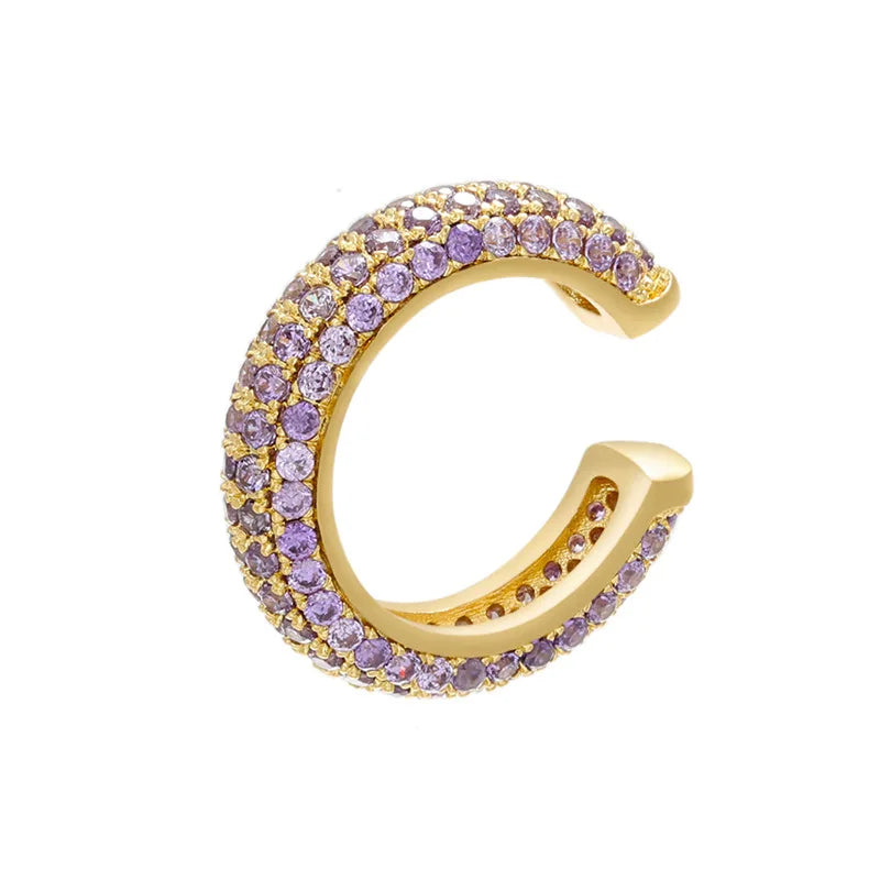 1 Piece Ear Clip on Earring Cuff Rainbow CZ Gold Silver Color Earing Jewelry Aretes Non Pierced Blue Black Clear Clipping
