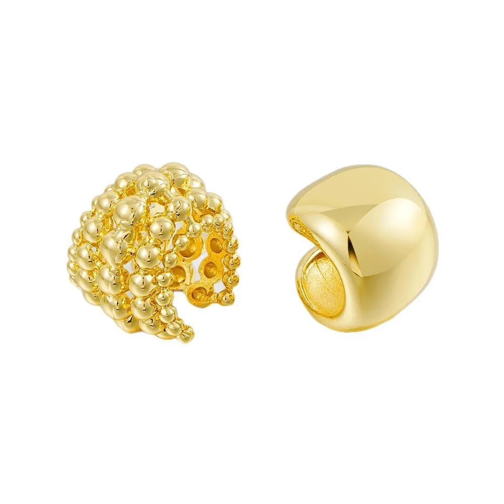 2025 New Exaggerated Wide Clip-On Earrings Set For Women Simple Gold Color Copper Metal Earring Daily Wear Vacation Jewelry Gift