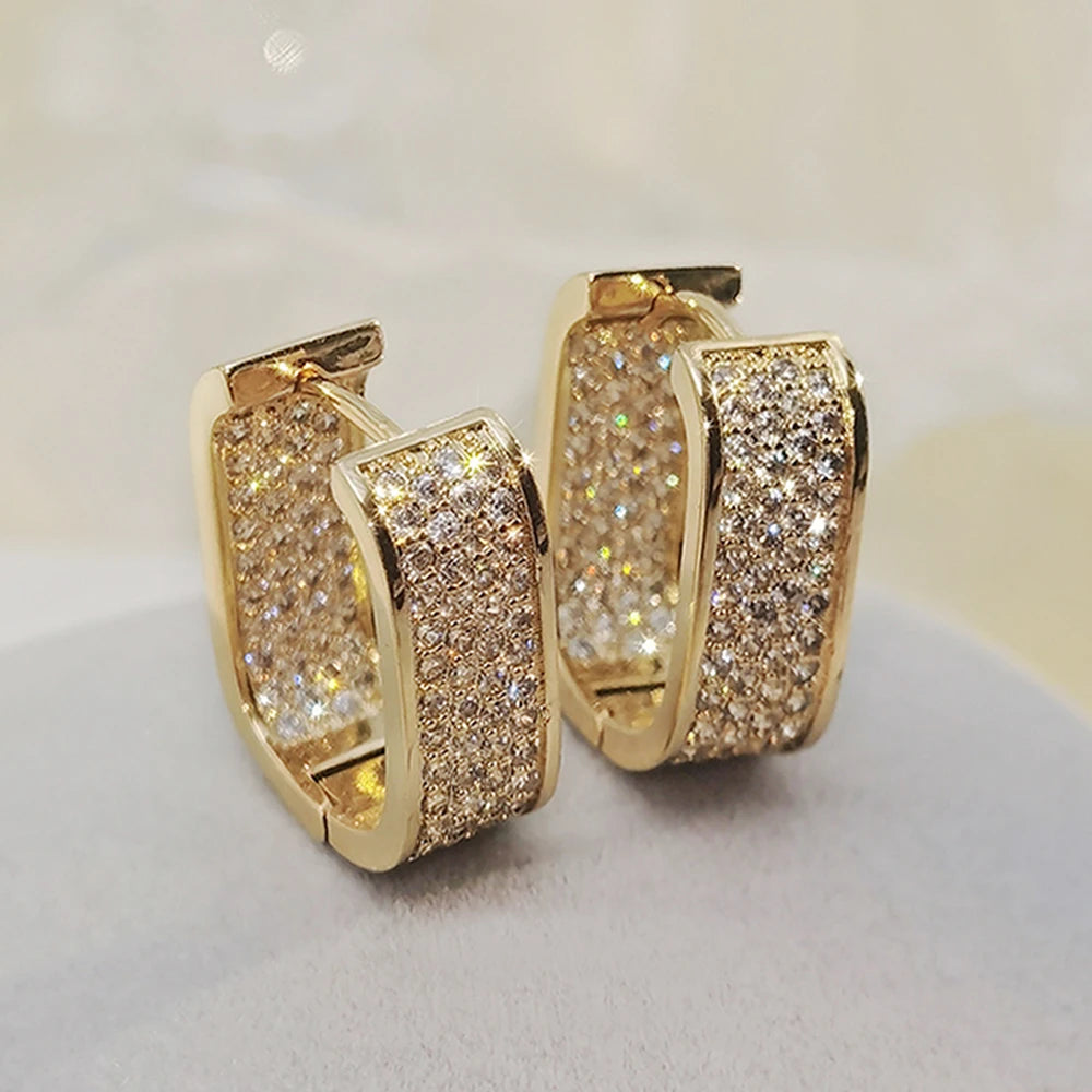 Huitan Korean Fashion Paved CZ Hoop Earrings for Women Metal Silver Color/Gold Color Simple Versatile Earrings Hot Jewelry