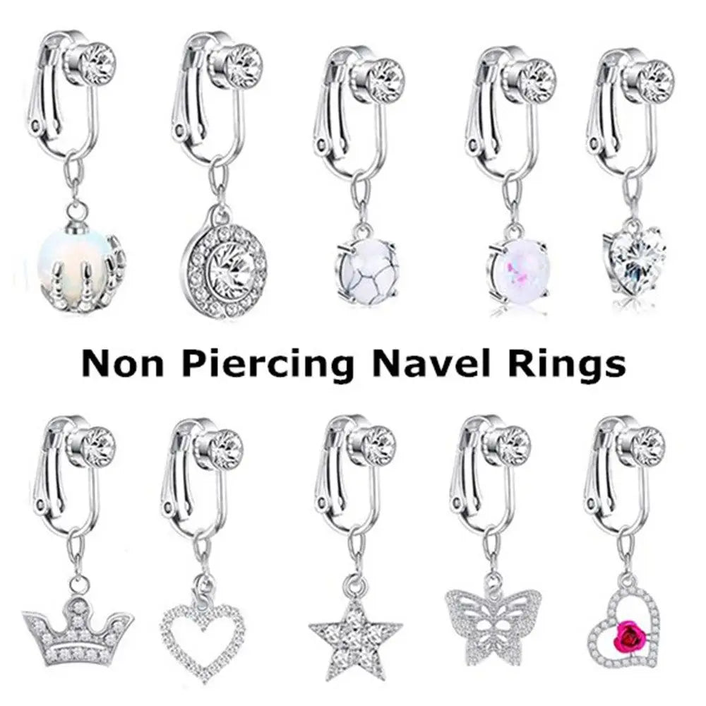 Faux Fake Belly Butterfly Fake Belly Piercing Heart Clip On Umbilical Navel Fake Pircing Moon Star Leaves Cartilage Earring Clip