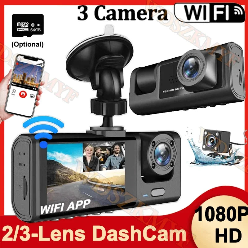 2/3Camera WIFI/NO WIFI Dash Cam Cabin Car Dvr 1080P Interior Vehicle Three Way Channel Dvrs Recorder Video Dashcam Camcorder