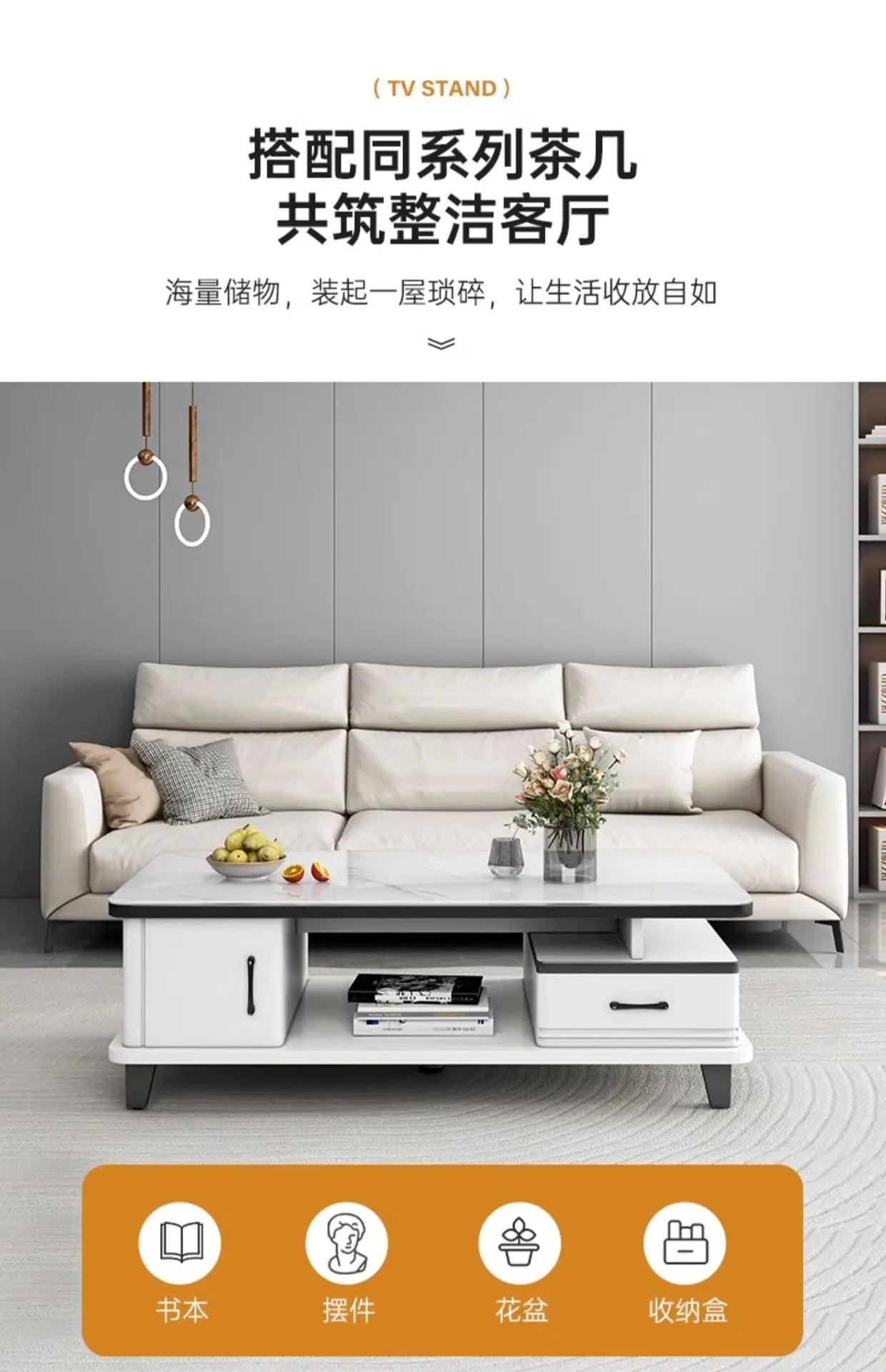 Modern LED TV Stand for Televisions Up Coffee Table Glass Shelves and Drawer Gaming Entertainment Center with Multiple Cabinet