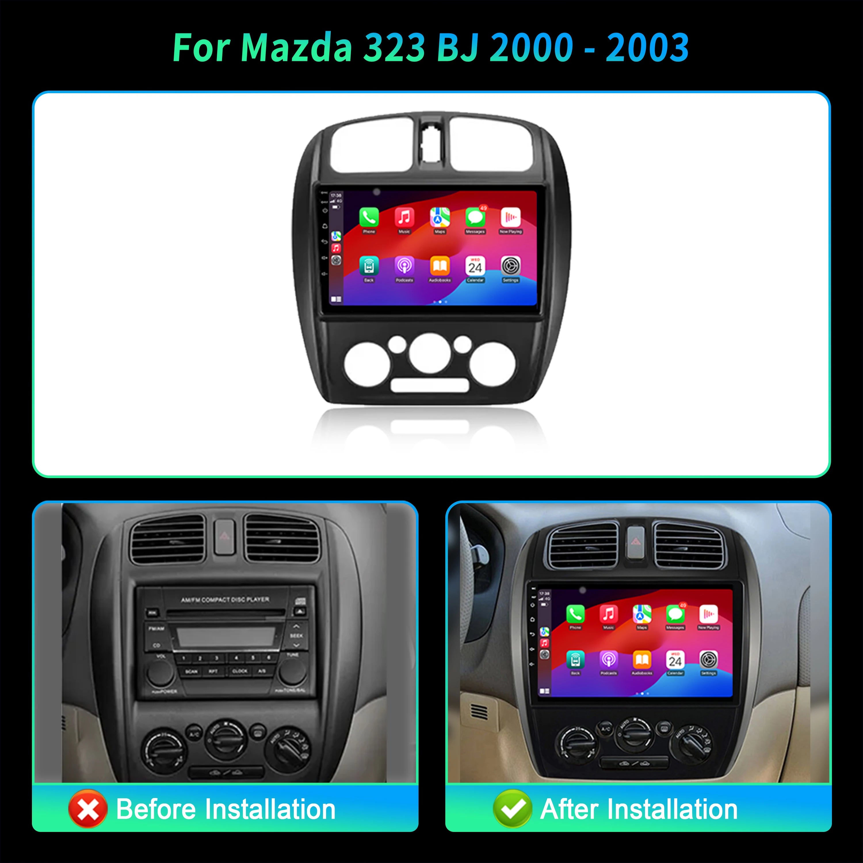 9 inch For Mazda 323 BJ 2000-2003 Car Radio Android 16  Multimedia Navigation Head Unit BT Carplay 2K QLED Screen