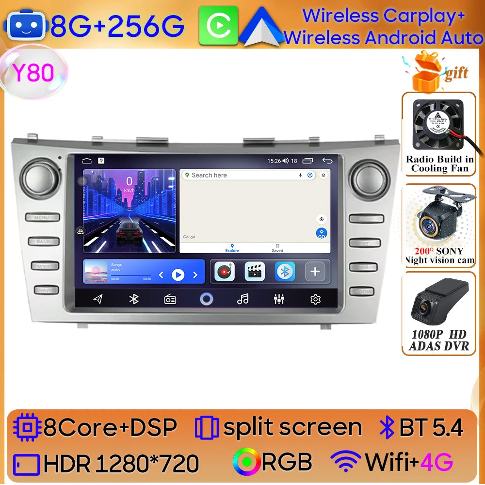 Android 15 For Toyota Camry XV40 Aurion 2007 - 2011 DSP Carplay Head Unit Multimedia Player GPS Navigation Stereo Car Radio WIFI