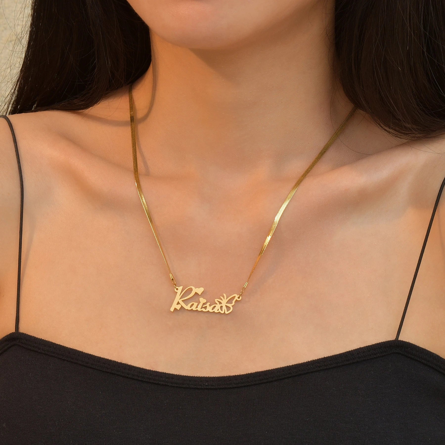 Atoztide Personalized Custom Name Necklaces for Women Stainless Steel Wave Chain Collares Pendant Mother Kids Jewelry Gift