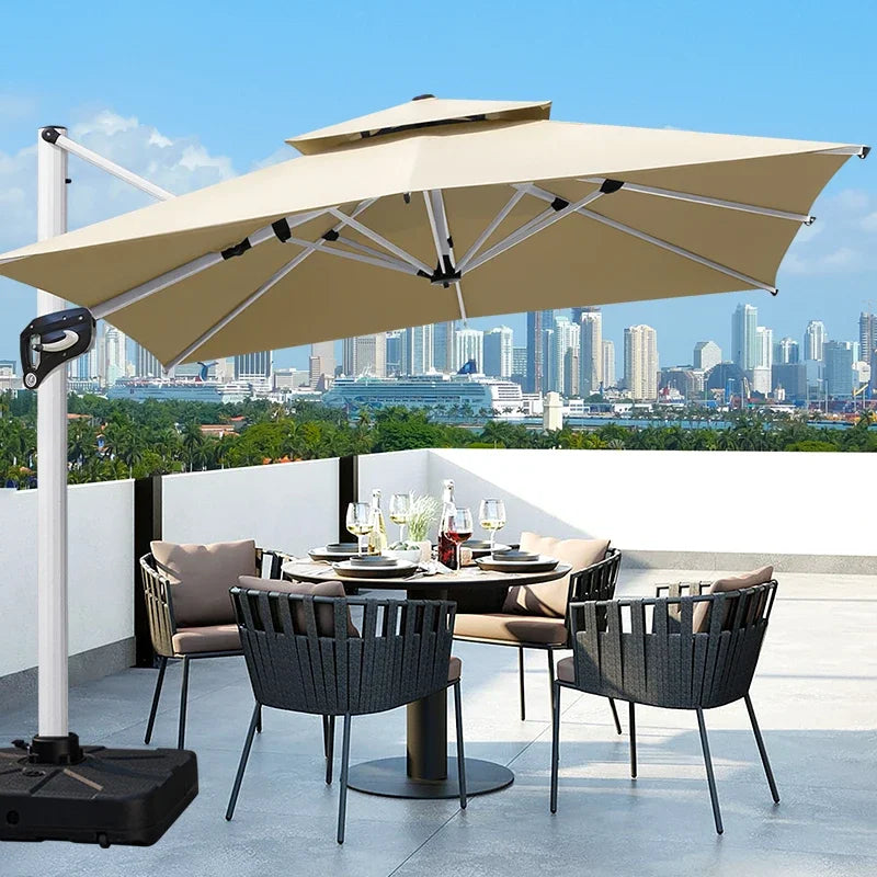 Outdoor Courtyard Umbrella, Sunshade Umbrella, Square Roman Umbrella, Large, with Base,360°Rotation Parasols Customized,3*3