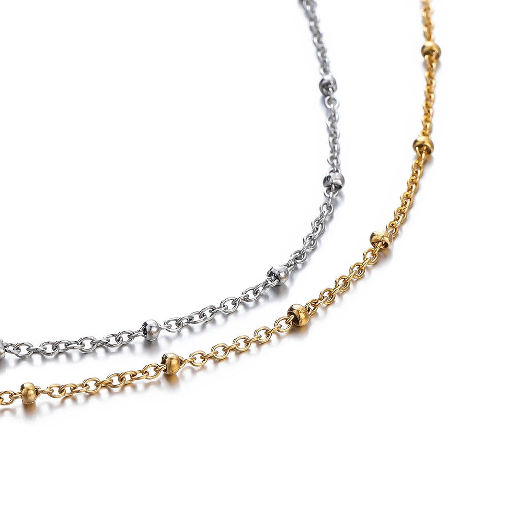 No Fade 2Meters Stainless Steel Chain Cross Chain with Beads for DIY Necklace Bracelet Anklet Jewelry Making Accessories