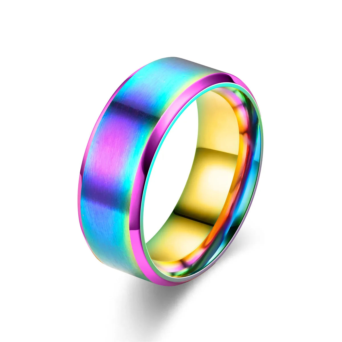 8MM Classic Stainless Steel Ring For Men Women 7 Color Double Inclined Plane Matte Wedding Band Couples Rings Fashion Jewelry
