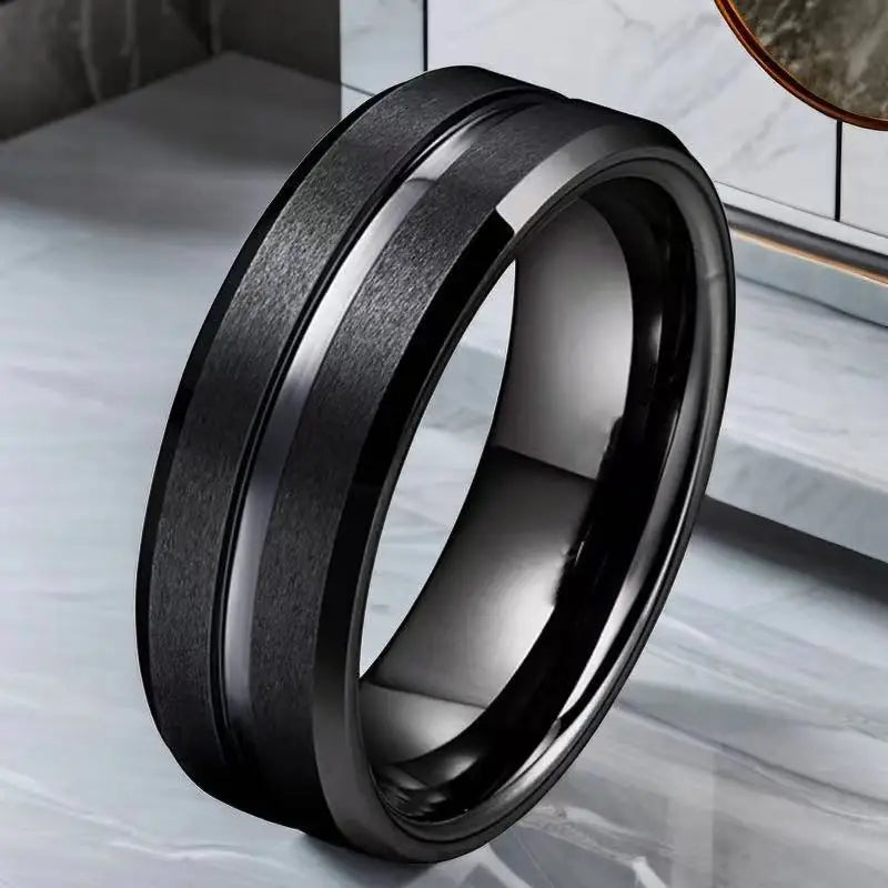 Fashion 8mm Men's Black Tungsten Wedding Band Rings Black Groove Beveled Edge Engagement Ring for Men's Valentine Gifts Jewelry