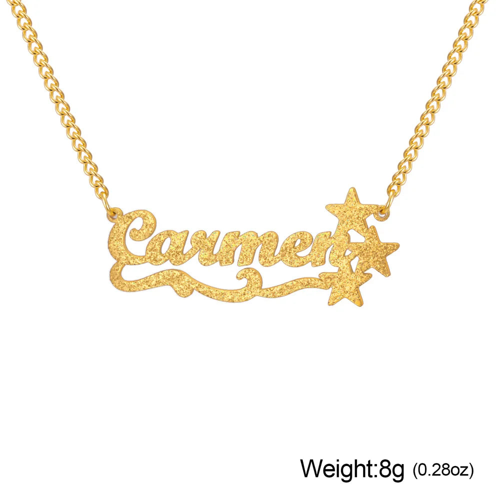 My Shape Custom Name Sparkling Necklaces Stainless Steel Customized Bling Frosted Pendants Personalized Name Chain Jewelry Gifts