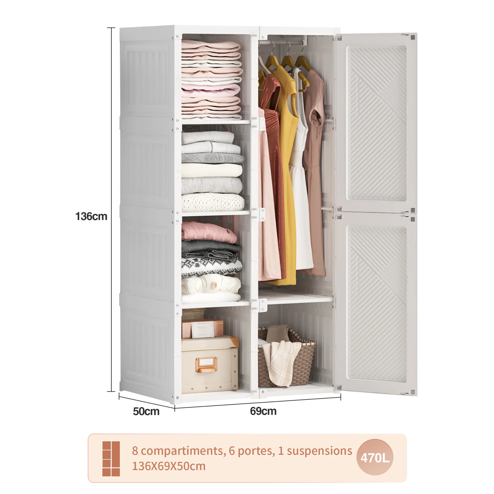 Rosahqnda Portable White Bedroom Wardrobe Storage Organizer Dress chest of drawers wardrobe Storage Organizer