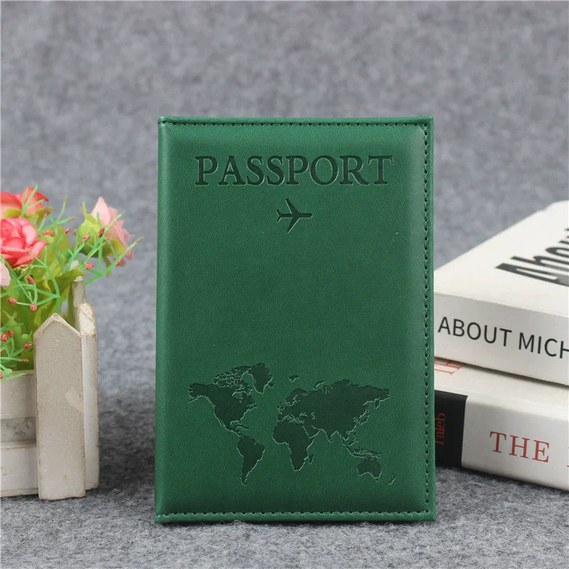 PU Leather Passport Cover For Men & Women World Map Travel Passport Case Organizer - Protective Card Holder ID Document Covers
