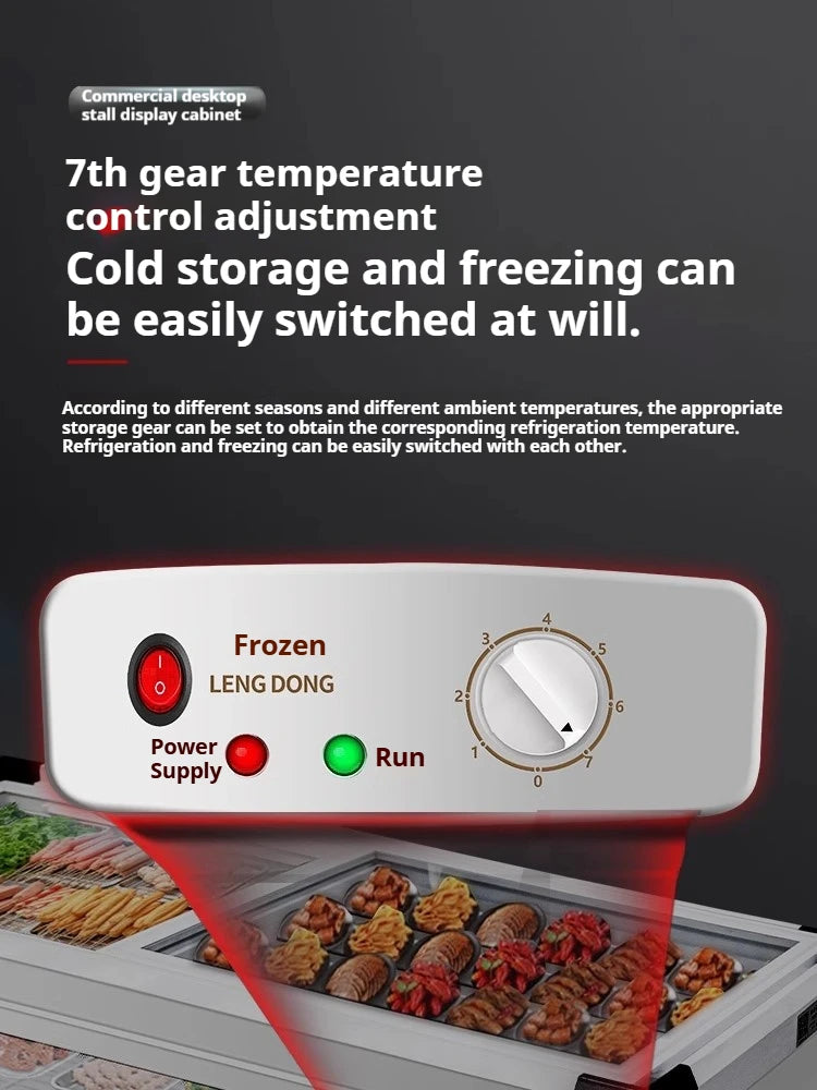 Commercial Refrigerator Freezer Countertop, 140W Portable Display Fridge for Food Stall with 3-Color Lights & Copper Tube Cool