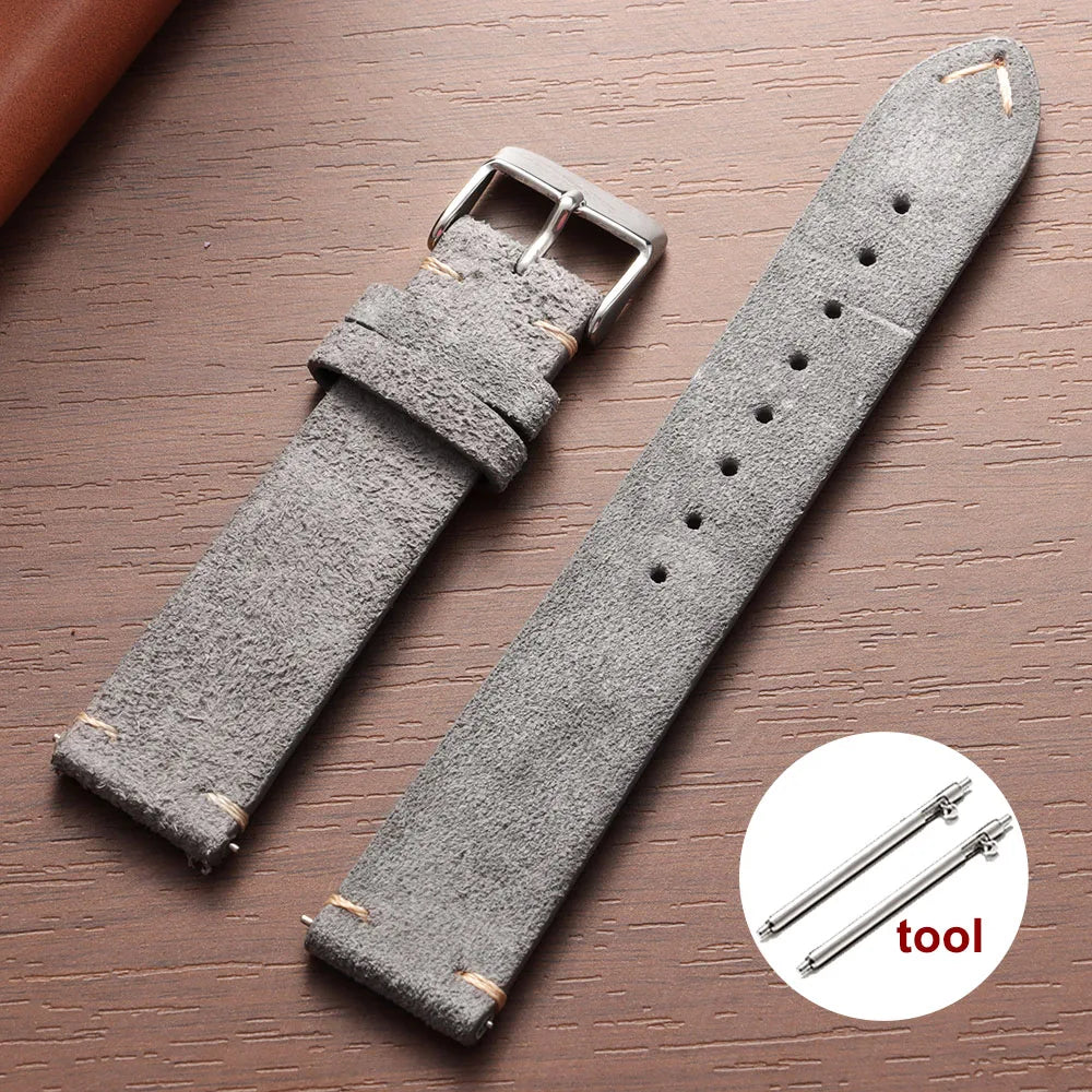Wristband Soft Suede Leather Straps 14/16/18/20/22mm Vintage Red Watchband Quick Release Calfskin Bracelet Men Women Accessories